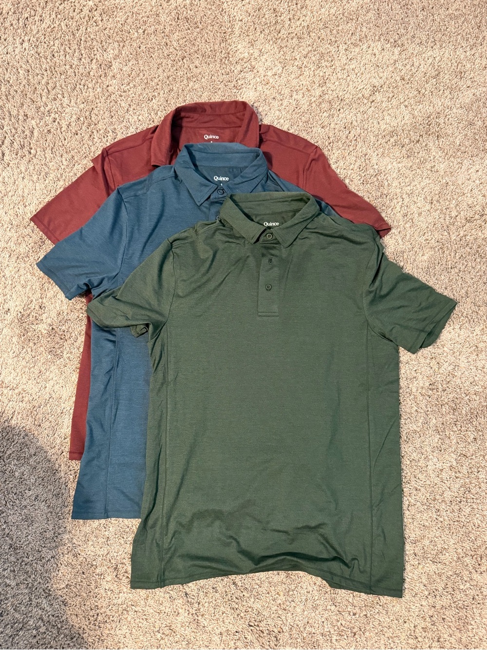 Quince Men’s Polo Set — Forest Green, Slate Blue & Maroon
